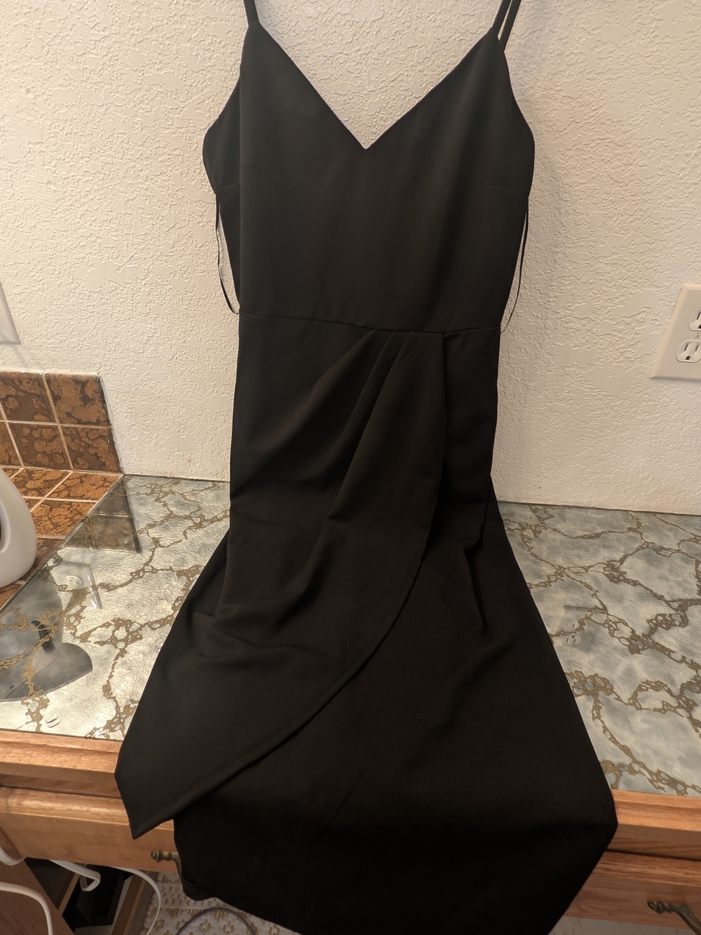 Mi Ami Black Midi Slip Dress with Draped Skirt Size Medium - Picture 10 of 10